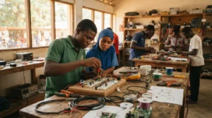 Atelier de formation en électricité dans un centre professionnel guinéen