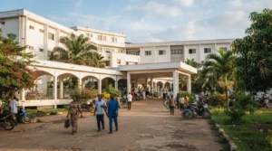 Vue de l'entrée d'un centre hospitalier universitaire à Conakry